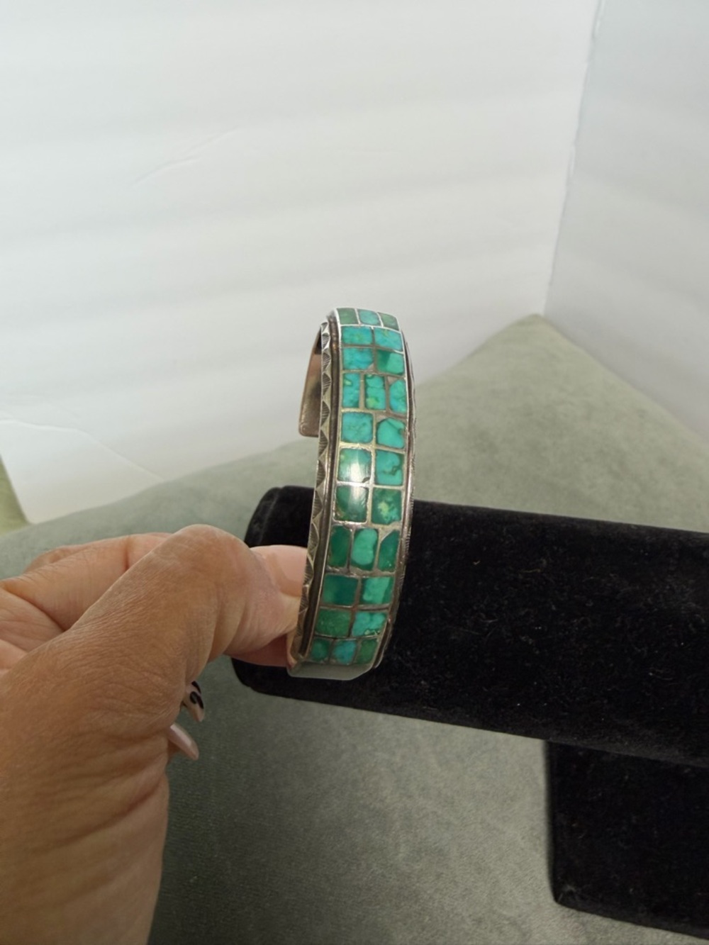 Turquoise Inlay Sterling Silver Bangle - Women's Jewelry - Picture 3 of 11